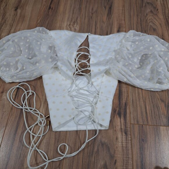 angel bibo swiss dots lace up puff sleeve crop top festival fairy dainty - Picture 2 of 7